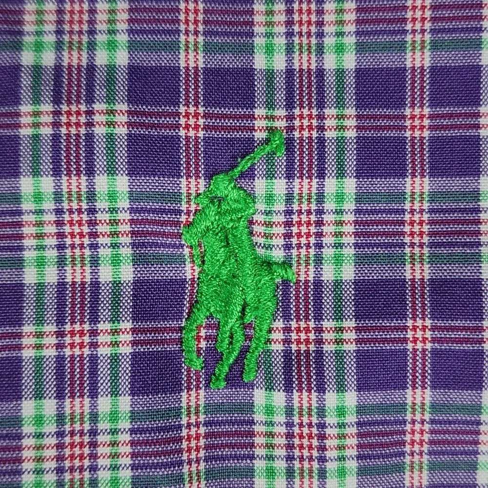 Ralph Lauren Classic Fit Button Down Shirt Mens XL Purple Plaid Short Sleeve
